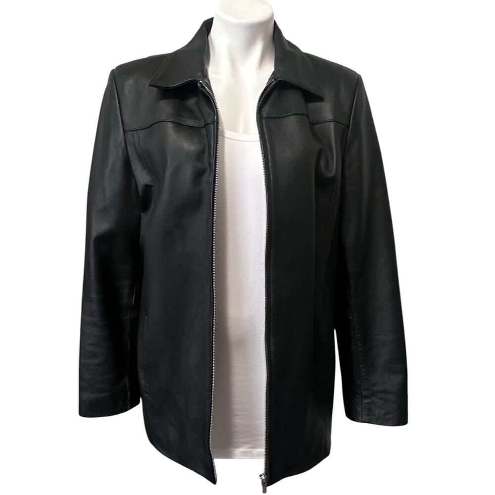 Alfani Black Leather Jacket Zip Up Collar Coat Women's Size Large